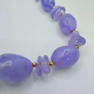 Lavender Bead Necklace Glass Gold Spacers Spring on a String 24"